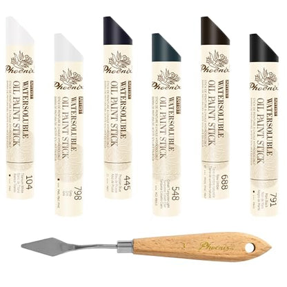 PHOENIX Dark Shades Oil Paint Stick - Set of 6 Liner Colors with White & Black 37ml Large Soft Water Soluable Oil Pastels for Artists - color: 6 Liner Colors
