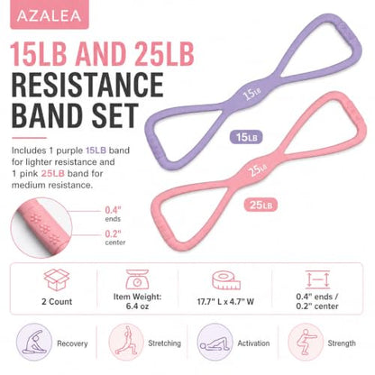 AZALEA Figure 8 Resistance Bands, Silicone Stretch Bands with Handles | 2 Pack Figure 8 Resistance Bands, Non-Slip Grip, 15LB 25LB Resistance for Arms, Back, Legs, Glutes, Yoga Pilates Home Workout
