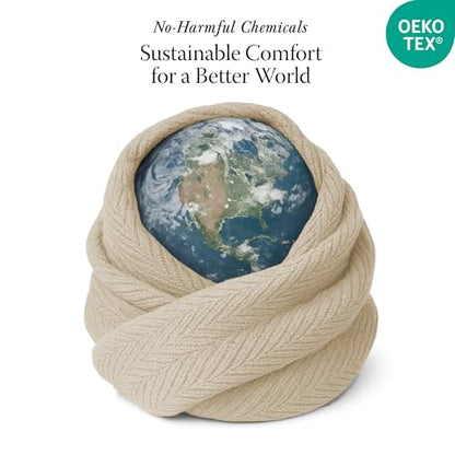 Threadmill Luxury 100% Cotton Queen Herringbone Blanket, Beige - color: Beige, size: Queen (90" x 92")