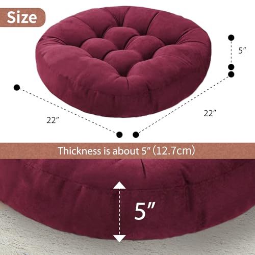 Large Round Meditation Floor Pillow Cushions for Sitting on Floor | Set of 2 Yoga Pillow Set for Adults with Corduroy Cover, Floor Seat Cushion for Tatami Living Room, 22x22 inch - color: Brown, size: 22"Lx22"Wx5"H