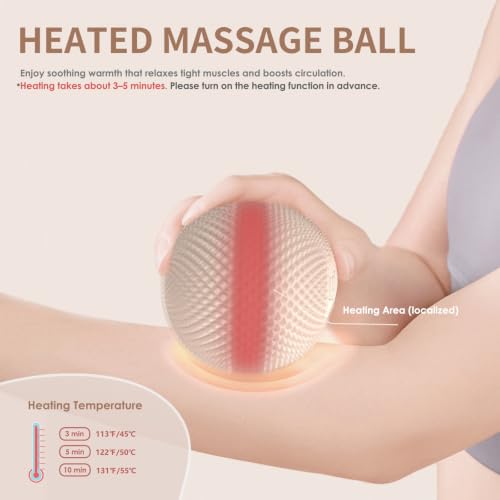Heating Vibrating Massage Ball with 7 Modes & Memory Function | Electric Massage Ball with Recessed Button Design for Myofascial Release, Deep Tissue & Trigger Point Therapy (Beige) - color: Beige