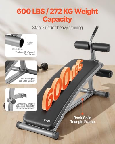 VEVOR Sit Up Bench, Curved Decline Ab Bench with Reverse Crunch Handle, with 6 Adjustable Height Setting, Heavy Duty Steel, 600 Lbs Capacity for Home Gym Workouts, Strength Training, Full Body Muscles - size: Ab Bench/600lbs
