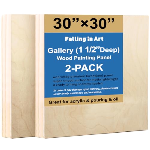 2 Pack 30x30'' Unfinished Gallery Birch Wood Canvas Panels | 1 1/2’’ Deep Wood Canvas, Cradle Boards for Painting, Acrylic Pouring, Art, Crafts, Epoxy Resin, Laser Engraving Cutting - size: 30*30 2 Pack