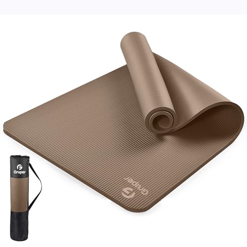 Gruper Yoga Mat Non Slip NBR Extra Thick Yoga Mat, 72"L x 32"/24"W x 0.6"/0.4"TH (185cm x 80cm/61cm x 15mm/10mm), Anti-Tear Exercise Mat with Carrying Strap and Bag, Workout Mats for Yoga, Pilates - color: Brown, size: 72 x 32 x 0.6 inches
