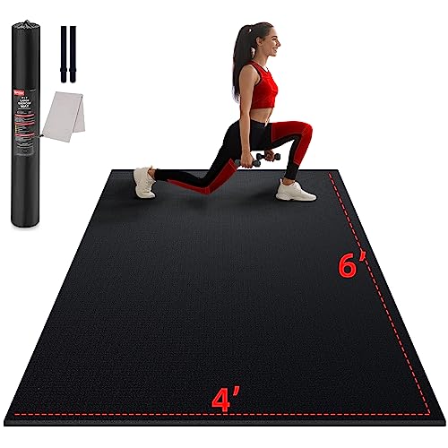 GymCope Large Exercise Mat for Home Workouts, 12x6/10x6/9x6/8x6/7x5/6x4 ft | (7mm) Extra Thick Workout Mat, High-Density Gym Mat for Cardio, Jump Rope, MMA, Weights (Shoe-Friendly) - color: 6'*4'Black