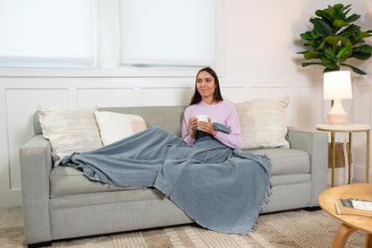 InfuseZen Stonewashed Turkish Organic Cotton Couch Throw Blanket - Denim - color: Large Denim (80" X 48")