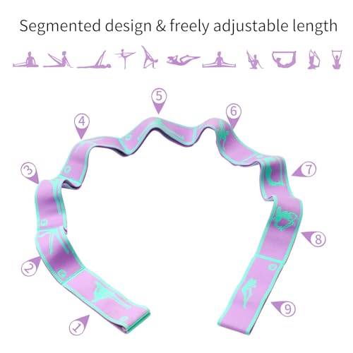 9 Loops Elastic Yoga Stretching Strap Pattern Guide, Resistance Stretch Band for Flexibility, Pilates, Dance, Gymnastics, Ballet, Physical Therapy, Leg & Body Stretching - color: Purple
