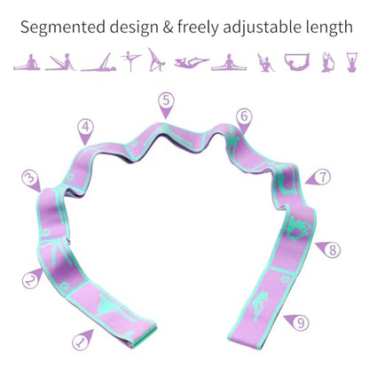 9 Loops Elastic Yoga Stretching Strap Pattern Guide, Resistance Stretch Band for Flexibility, Pilates, Dance, Gymnastics, Ballet, Physical Therapy, Leg & Body Stretching - color: Purple