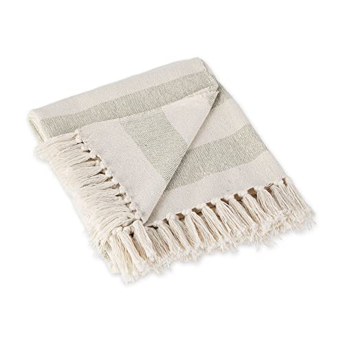 DII Rustic Farmhouse Cotton Cabana Striped Blanket Throw with Fringe, 50 x 60 - Cabana Striped Artichoke - color: Artichoke