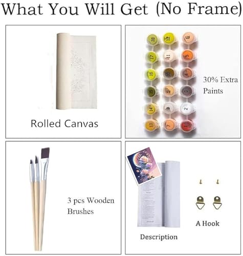 ZRIZQ Paint by Numbers Kit for Adults Beginner,Flowers Moon,16x20 | Full set with wooden brushes,rolled canvas,rich paints.Calming activity.Beginner friendly.Just open and paint. - color: 16"X20"Rolled Canvas(Frameless)-Flowers 12