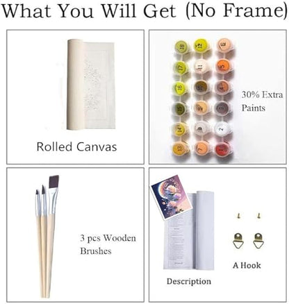 ZRIZQ Paint by Numbers Kit for Adults Beginner,Flowers Moon,16x20 | Full set with wooden brushes,rolled canvas,rich paints.Calming activity.Beginner friendly.Just open and paint. - color: 16"X20"Rolled Canvas(Frameless)-Flowers 12