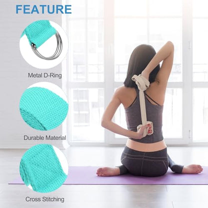 PATIKIL Yoga Strap for Stretching Cotton Yoga Belt with Adjustable Metal D-Ring Buckle Stretch Band for Fitness Pilates - color: Lake Green