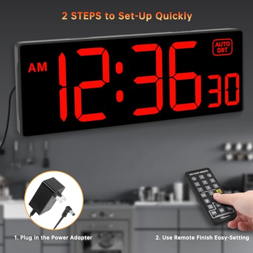 Soobest Digital Wall Clock with Seconds for Gym | Remote Countdown Timer, Large LED Display, 5 Dimmer (10.2 Inch Red) - color: 10.2“ Red