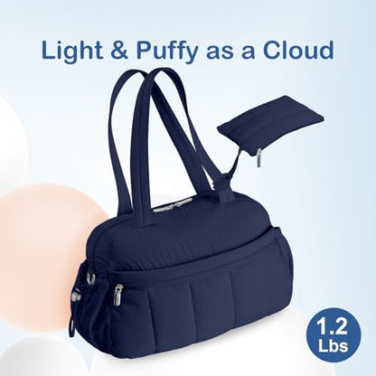 TOPDesign Travel Duffel Bag for Women, Puffer Gym Bag Sports Tote with Wet Pocket, Carry On Weekender with Luggage Sleeve (Navy Blue) - color: Navy Blue