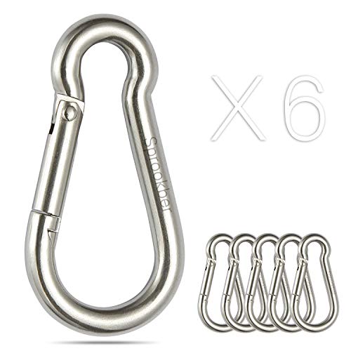 sprookber Stainless Steel Spring Snap Hook Carabiner - 304 Stainless Steel Caribeener Clips, Set of 6 - color: Silver, size: 2.75 Inch