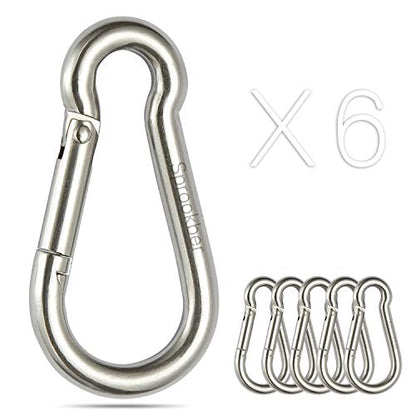 sprookber Stainless Steel Spring Snap Hook Carabiner - 304 Stainless Steel Caribeener Clips, Set of 6 - color: Silver, size: 4.7 Inch