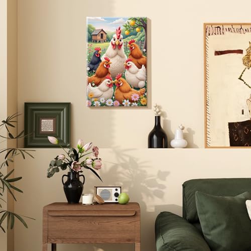 SparkGlow Chickens Paint by Number Kits for Adults with Frame, 8×12 Inch | Animal Painting by Number, Include Easel, HD Canvas, Relax and Enjoyable, Number Painting for Gift, Home Decoration - color: Chicken022