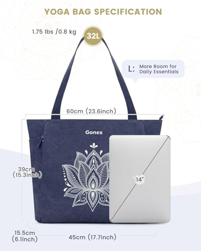 Gonex Yoga Mat Bag with Zipper Mat Carrier Canvas Gym Tote | Durable Canvas, Zipper Closures Prevent Slipping, Quick Access, Bottle Holder, Fits Yoga Blocks, Gym & Travel Use - color: Blue, size: Large(17.7×6.1×15.3inch)