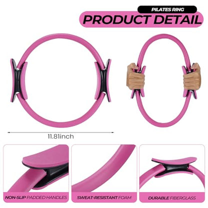 Seenelling 18 Pcs Pilates Ring and Ball Bulk Home Pilate Kit - color: Pink, Purple