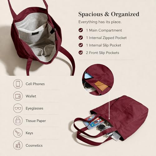 Barsine Tote Bag for Women Unisex Lightweight Nylon Totes Purses and Handbags Large Casual Shoulder Hobo for Travel Gym - color: Red