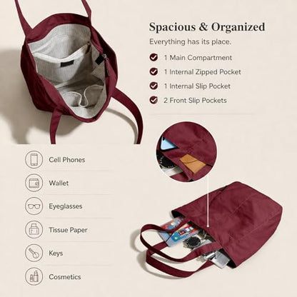 Barsine Tote Bag for Women Unisex Lightweight Nylon Totes Purses and Handbags Large Casual Shoulder Hobo for Travel Gym - color: Red