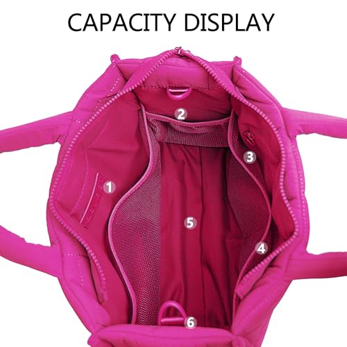 Quilted Crossbody Bags for Women,Puffer Weekender Overnight Bag,Purse Handbag Organizer,Small Tote Bags Shoulder Bag - color: Rose Red