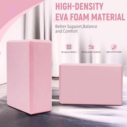 Yoga Blocks 2 Pack, 9"x6"x3" High-Density EVA Foam Yoga Block, Non-Slip Yoga Blocks for Yoga, Pilates Meditation, Stretching and Toning, Supportive, Latex-Free - color: Pink
