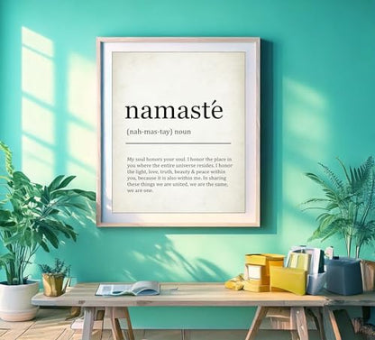 Namaste Definition Yoga Zen Quote Illustration Art Print for Meditation Room Serenity Display, Yoga Studio Harmony Accent, Bedroom Mindfulness Living Room Spiritual Home Office Nursery Dorm Wall Art, Young Yogi Practitioner Teacher Enthusiast Gifts - 8x10
