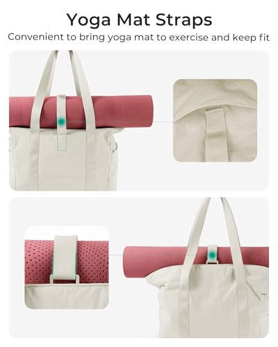 BAGSMART Gym Tote Bag for Women, 24L/28L Travel Tote Yoga Mat Bag - color: Beige, size: Medium