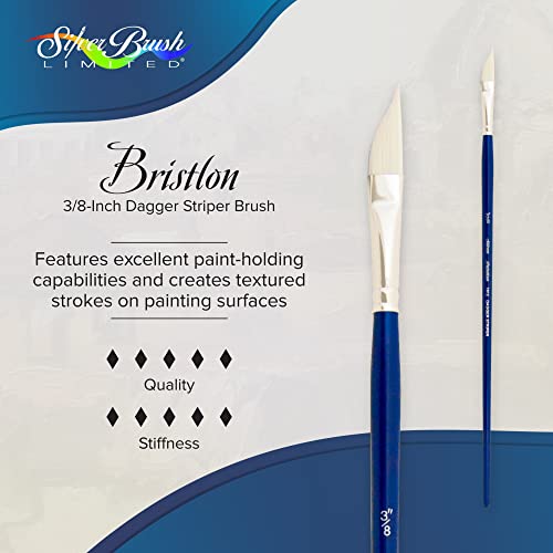 Silver Brush Limited 1912 Bristlon Dagger Striper Brush for Acrylic and Oil Paintings, Size 3/8 Inch, Long Handle, Cobalt Blue | Long Handle, Oil, Acrylic, Stiff Fine Point Synthetic Bristle, Lightly Textured Strokes, Maximum Paint Absorbency - size: 3/8