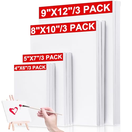 Hestya 12 Pcs Blank Canvas Painting 4 x 6/5 x 7/8 x 10/9 x 12 Inch | Pre-stretched Primed White Canvas, Acrylic Oil Paint Ready, Art Classroom Studio Supplies, Christmas Craft DIY Projects - size: 4 x 6 Inches/ 5 x 7 Inches/ 8 x 10 Inches/ 9 x 12