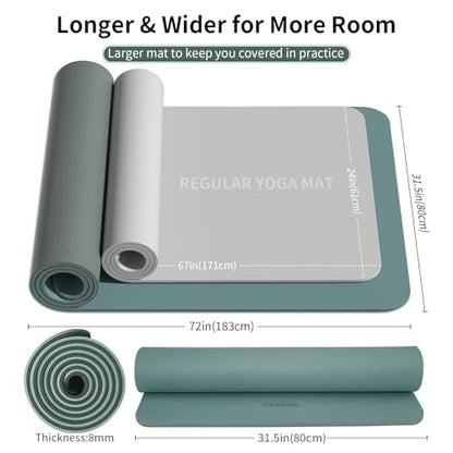 8mm Extra Wide 80cm Yoga Mat Non Slip - color: Dark green+Dark gray
