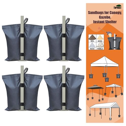 Eurmax USA 130LBS Weight Capacity Pop up Gazebos Weights Sand Bags for Pop up Canopy Tent Pergola Outdoor Instant Canopies, 4-Pack (Without Sand) Grey - color: Gray, style: Twin Cylinder Sand