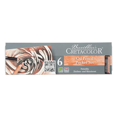 Cretacolor Oil Pencil Drawing Set of 6, Oil Pencil Tin box Set of 6,Multi