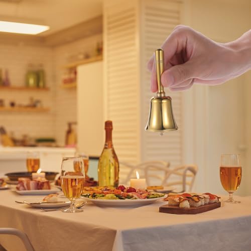 Super Loud Solid Brass Hand Call Bell Dinner Bell (S) | Hand Bells for Seniors Bedside, Teacher Classroom Bell, Ringing Bell at Wedding, Tibetan Meditation Bells, Gift for Bedridden - size: Small