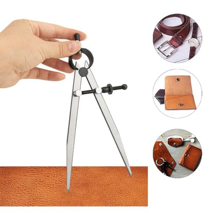 Professional Metal Compass Set, 8 Inch Adjustable Divider Leather Compass & 8 Inch Steel Ruler, Drafting Compass Tool for Leather Work, Woodworking, Metalworking, Geometry Drawing