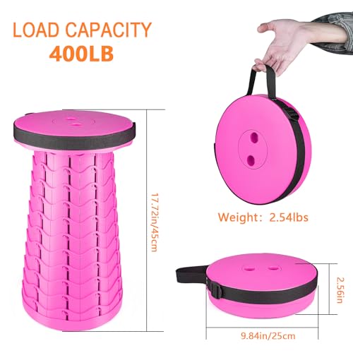 Boreeman Upgraded Folding Stool Lightweight Yet More Sturdy with Load Capacity 400lbs Portable Collapsible Stool for Camping Fishing Hiking BBQ (Pink) - color: Pink
