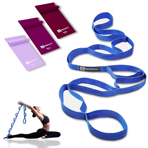 A AZURELIFE Flat Resistance Band Set (3 Pieces Total) Exercise Bands and Premium Durable Stretch Strap with Loops