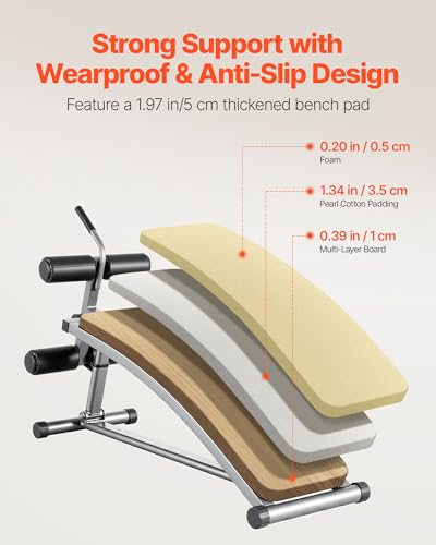 VEVOR Sit Up Bench, Curved Decline Ab Bench with Reverse Crunch Handle, with 6 Adjustable Height Setting, Heavy Duty Steel, 600 Lbs Capacity for Home Gym Workouts, Strength Training, Full Body Muscles - size: Ab Bench/600lbs