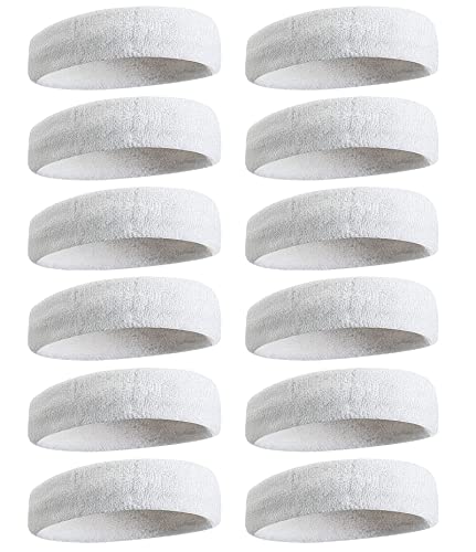 Sweatbands Sports Headband for Men & Women, Moisture Wicking Hairband Athletic Towel Headbands Cotton Head Sweat Bands for Running, Cycling, Yoga, Spa - color: D-white 12 pcs