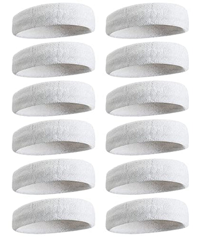 Sweatbands Sports Headband for Men & Women, Moisture Wicking Hairband Athletic Towel Headbands Cotton Head Sweat Bands for Running, Cycling, Yoga, Spa - color: D-white 12 pcs