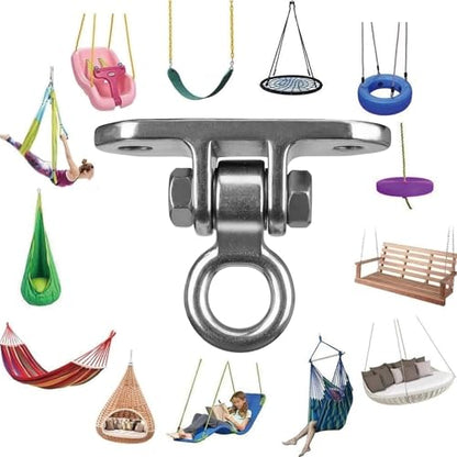 Stainless Steel Heavy Duty 180° Swing Hanger Kit - Ceiling Mount with Hook for Porch Swing, Hammock Chair, Yoga Swing, Punching Bag, 1000 LB Capacity, Rust-Resistant Hardware Included - size: 2 holes-1Pack