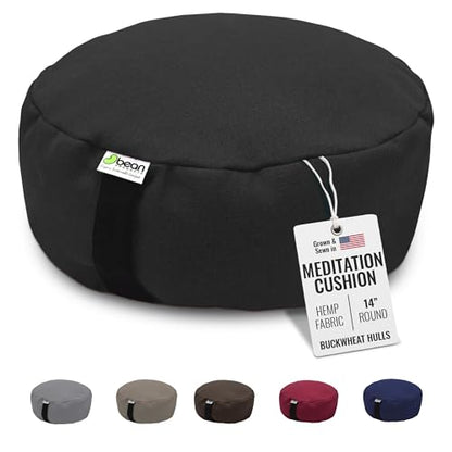 Bean Products Hemp Round Zafu Meditation Cushion, Yoga Pillow - Black - color: Hemp Black, size: Round - 14"
