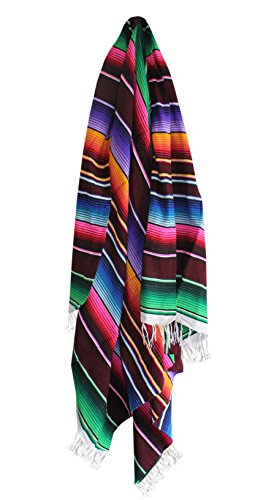 Del Mex Mexican Serape Blanket (X-Large, Burgundy) - color: Burgundy, size: X-Large