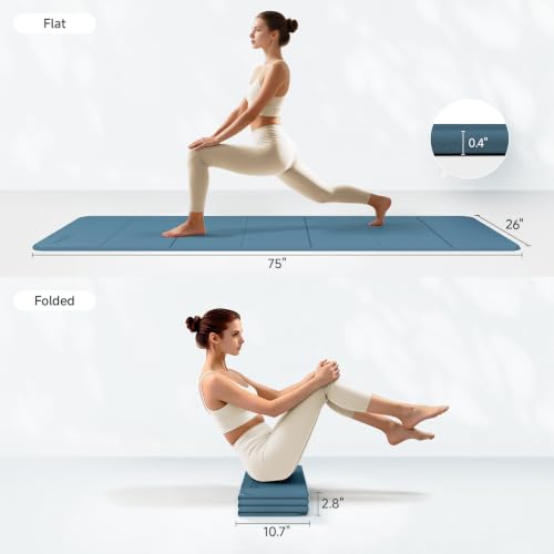 PAIDU Foldable Yoga Mat 10mm Thick, 75"x26" Non-Slip Fitness Exercise Mat - color: Blue Gray