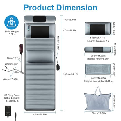 Full Body Massage Mat with Heat, Gifts for Mother Mom, Vibration Massage Pad for Bed, 10 Vibration Motors 3 Timers, Back Mattress Chair Pad with Neck Massager Lumbar Pillow - size: 68.9x14.57x8.57in
