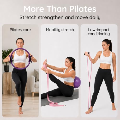 Pilates Ring and Ball Set with Video Tutorials, 10-in-1 Home Pilates Kit - color: Sunset Purple