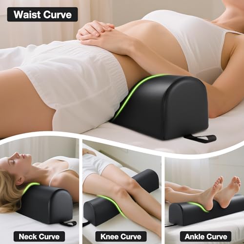 3/4 Round Massage Table Bolster Pillow with Strap Handle, 26 x 6 x 6 In | PU Leather Massage Bolster for Under Legs, Cozy Positioning Support Pillow for Knee Neck Back Pain Relief - Black - color: 3/4 Round - Black