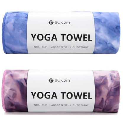 Eunzel Hot Yoga Mat Towel, Ultra-Absorbent Microfiber 72" x 26.5" | Ultra Absorbent Microfiber, Soft Touch Fabric, Quick Dry, Hot Yoga & Pilates, Machine Washable - color: Z-indigo& Lavender (2 Pack )
