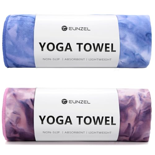 Eunzel Hot Yoga Mat Towel, Ultra-Absorbent Microfiber 72" x 26.5" | Ultra Absorbent Microfiber, Soft Touch Fabric, Quick Dry, Hot Yoga & Pilates, Machine Washable - color: Z-indigo& Lavender (2 Pack )